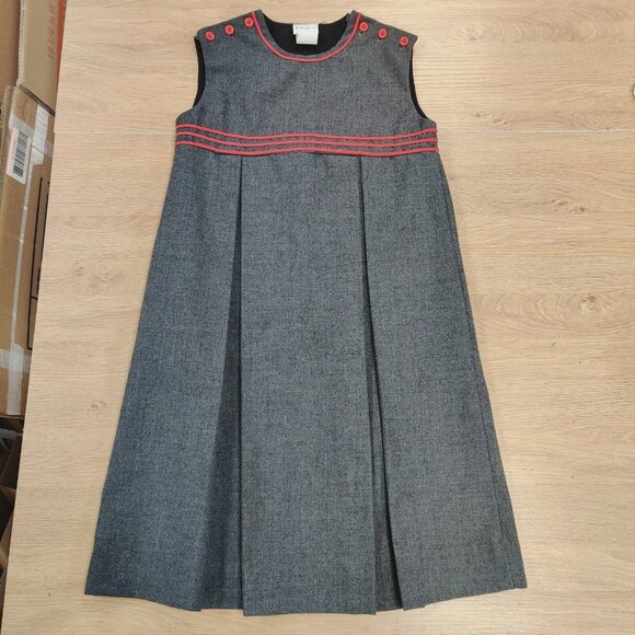 Vintage YSL Yves Saint Laurent Girls' Jumper Dress Academia Gray Red Trim Size 7 - Picture 2 of 9